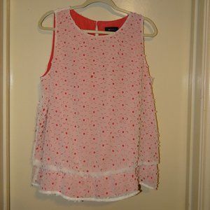 AB Studio Pink With Cream Overlay Floral Cutout Top